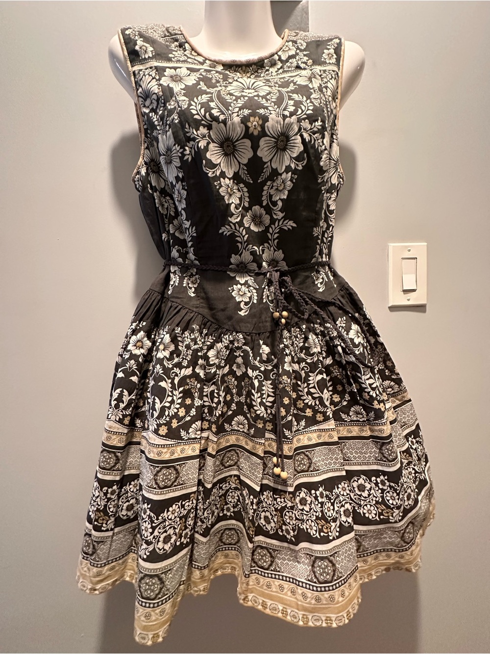 Camila Coelho coal and Cream Floral Sleeveless Mini Dress